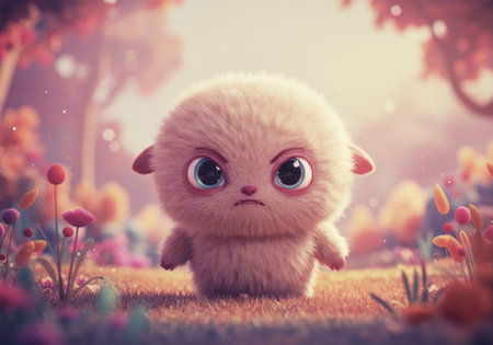 A cute animal perched among vibrant blooms, adorably poised in its natural habitatの素材