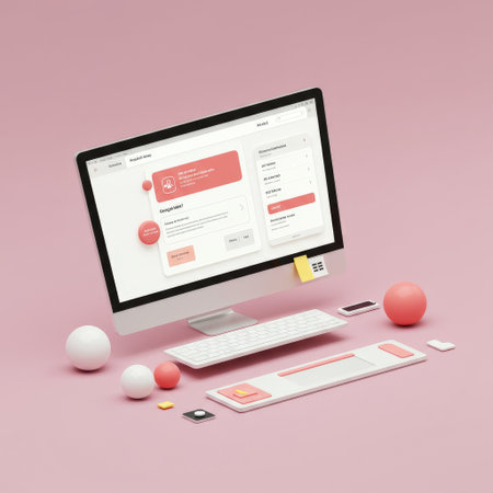 A sleek, modern UI design showcasing productivity tools, featuring vibrant geometric shapes, intuitive navigation, and harmonious colorsの素材