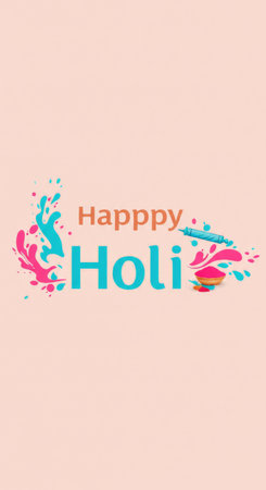 The image features a colorful celebration theme, with vibrant splashes of pink, blue, yellow, and orange hues. The word Holi is prominently displayed, indicating that it&#39;s related to the Hindu festival known for its color-powder throwing traditions. The use of bright colors and playful fonts suggests an atmosphere of joyfulness and festivity associated with this cultural celebration.の素材