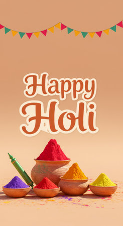 A poster showing bowls of different colours with a green brush.の素材