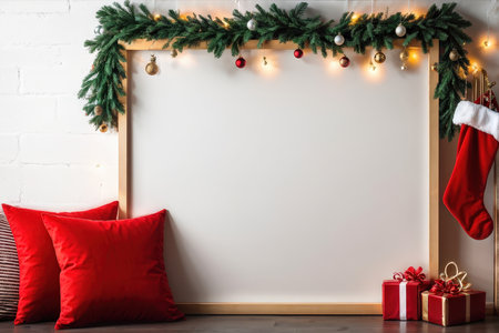 A festive Christmas scene with decorations and presentsの素材