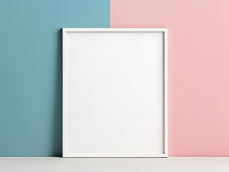 A minimalist poster with a white frame against colored backgrounds representing calmness and femininityの素材