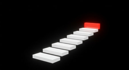 A progression of steps leading from light to dark, representing incremental success and achievement in lifeの素材