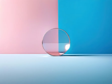 Dualtoned background with a reflective sphere creating visual contrastの素材