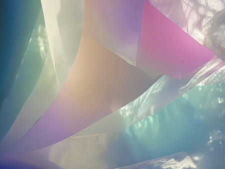 A closeup view of colorful balloon decorations with a blurred background hinting at an outdoor settingの素材