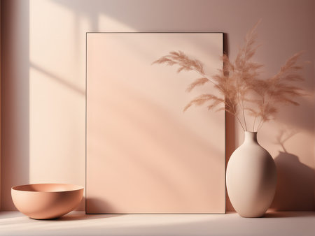 Minimalist still life with textured surfaces and neutral tones in a tranquil settingの素材