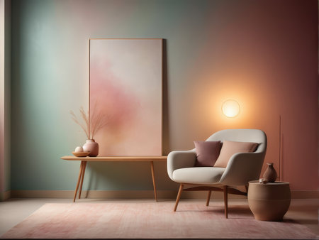 A serene and minimalist living room with a modern aestheticの素材