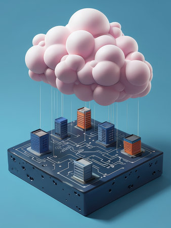 A stylized representation of cloud computing infrastructureの素材
