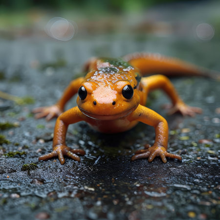 A vividly colored salamander in a natural settingの素材
