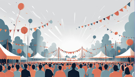 Crowd of people at a fair or concert. Vector illustration.の素材