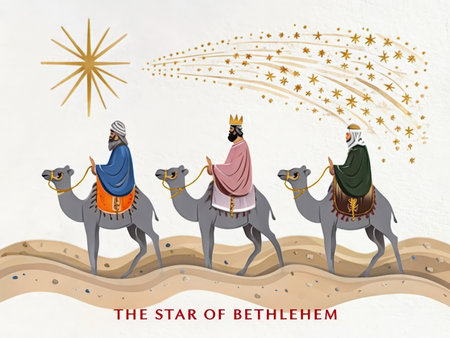 Ramadan Kareem greeting card with three wise men riding camelsの素材