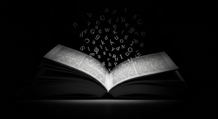 A magical book casting a spell over the English alphabetの素材