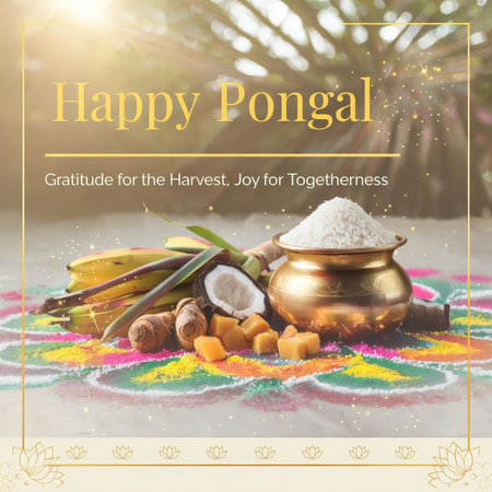 A festive celebration for Pongal with traditional symbols of abundance and joyの素材