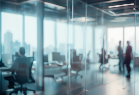 Modern office workspace with individuals engaged in professional activitiesの素材