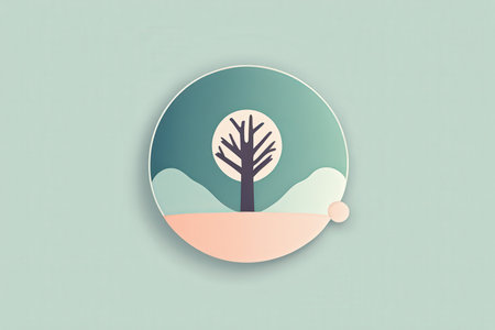 A minimalist illustration portraying a tree with barren branches against an abstract landscapeの素材