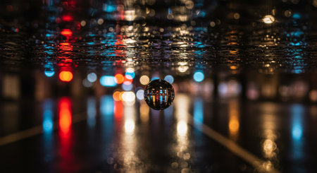 A serene moment captured a shimmering reflection of light on a delicate raindrop in waterの素材