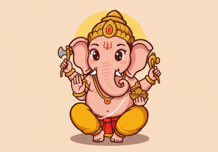 Lord Ganesha, elephantfaced and with an elephants head, symbolizes wisdom and removal of obstacles in Hindu mythologyの素材