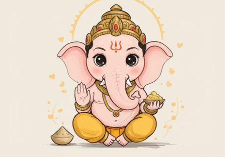 Lord Ganesha, the elephantheaded god with an elephants tusk and an axe, symbolizes wisdom and removal of obstacles in Hindu mythologyの素材