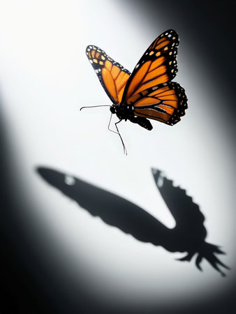 Butterfly casting a silhouette on white backgroundの素材