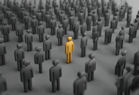 The standout figure amidst a crowd of uniform individuals highlights individuality and uniquenessの素材