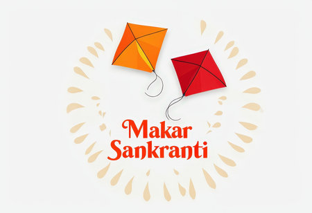 A festive illustration for Makar Sankranti featuring colorful kitesの素材