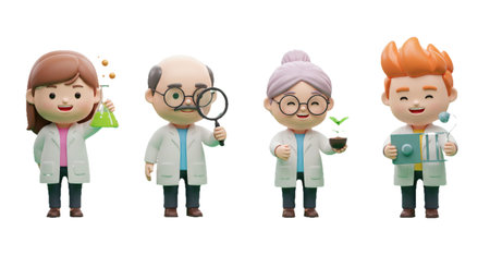 A group of animated scientists with various propsの素材