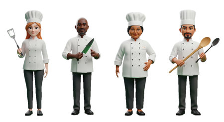 Animated chef figurines with kitchen tools.の素材