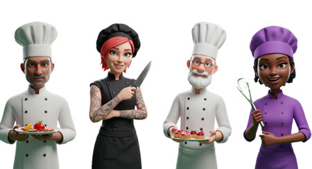 Animated chefs displaying their culinary creations.の素材