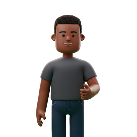 A digital rendering of a cheerful young man in casual attire giving approval.の素材