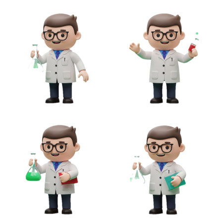 Cartoon scientist characters with laboratory equipmentの素材