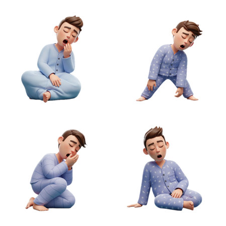 4D animated male character in various poses of sleepiness.の素材