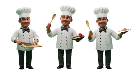 A chef character in a professional setting showcasing culinary skills.の素材