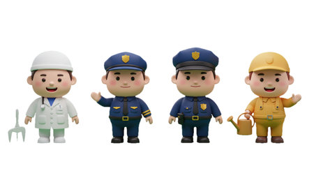 Adorable cartoon characters representing various professionsの素材
