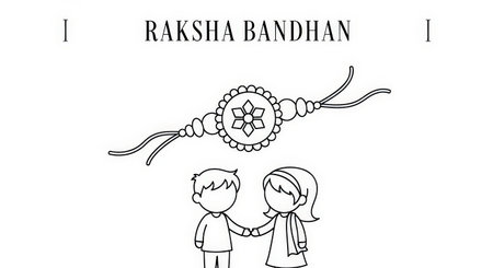 An illustration depicting a Raksha Bandhan scene with two children holding hands and connected by a symbolic braceletの素材