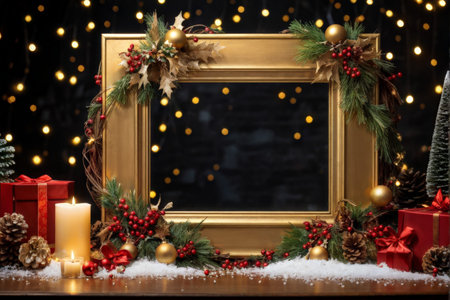 Festive Fireworks: A Seasonal Celebration of Golden Glitter, Red Radiance, and Green Charm with Illuminated Decorations, Sparkling Lights, and Warm Candles During Holiday Timesの素材