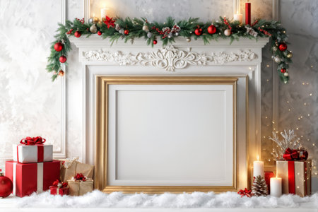 Cherishing Memories: A Christmas Photo Frame Decorated with Snowy Fur Trim and Red-Green Bauble Garlandの素材