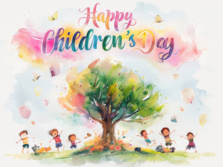 Children's Day Celebration: A Symphony of Trees and Butterflies Envisionedの素材