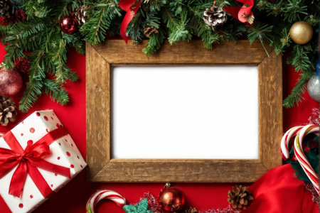 Joyful Holiday Wreath: A Christmas Cheer Wrapped Gift Featuring Elegant Candy Cane Accentsの素材