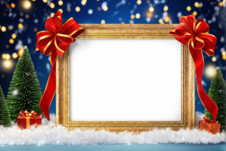 Radiant Holiday Elegance: A Glittering Celebration Captured in Elegant Ornamented Trees Against a Whimsical Blue Backgroundの素材