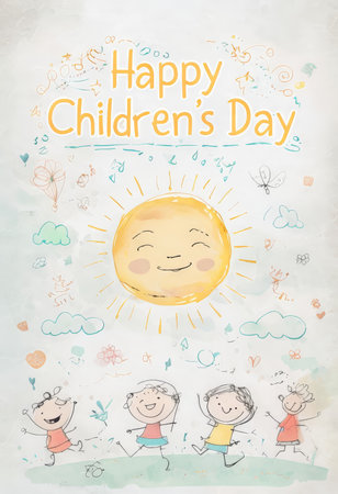 Joyful Sunlit Children's Celebration: Happy Children's Day Poster Illustrationの素材