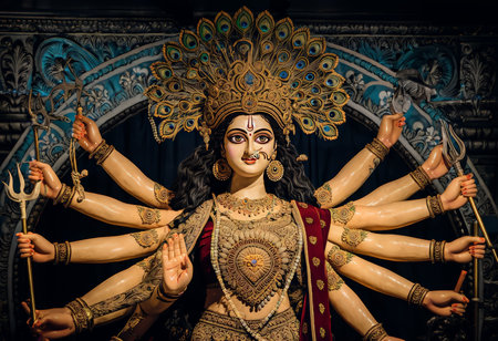 hindu god durga. goddess durga with idol of goddess durga. durga puja.の素材