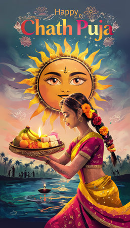 illustration of elements of happy puja religious backgroundの素材