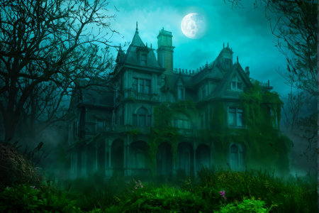 halloween house with scary forestの素材