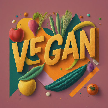vegan word written with fresh fruits, vector illustrationの素材