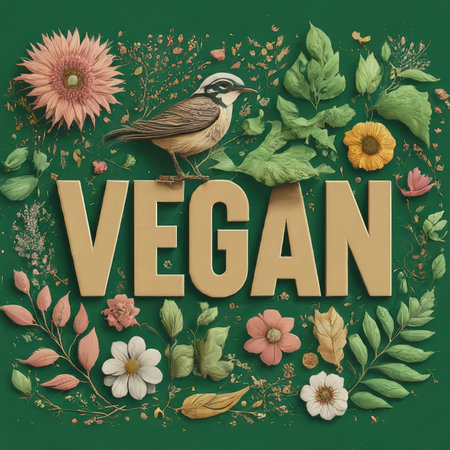 vegan greeting template, banner with floral frame, hand drawn vector illustration.の素材