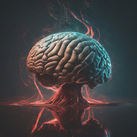 human brain with glowing linesの素材