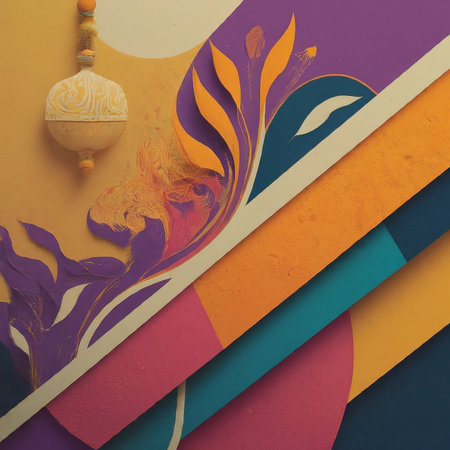 A vibrant paper cut artwork depicting a mythical creature with fiery and flowing elements.の素材