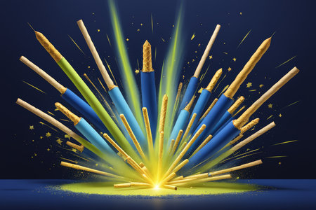 3d illustration of a blue yellow and blue color pencilsの素材