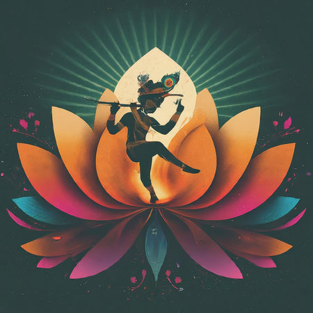 beautiful indian woman with a lotus flower.の素材