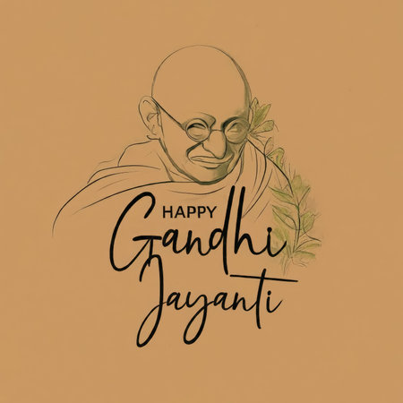 A stylized illustration of a smiling figure with glasses and draped clothing on an orange background.の素材